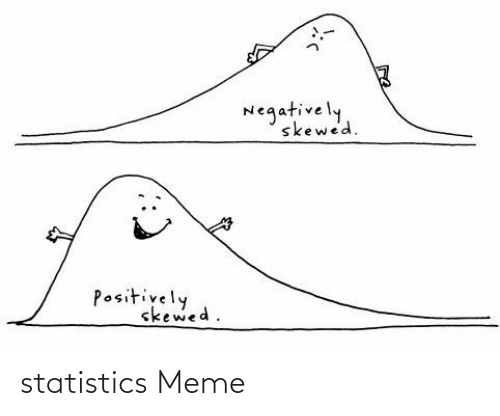 A single-panel comic. The comic is captioned ''statistics Meme.'' It shows a negatively skewed graph labeled ''negatively skewed.'' The graph has a face with slanted, angry eyebrows, a frown, and arms with balled fists. Below the negatively skewed graph, there is a positively skewed graph labeled ''positively skewed graph.'' The positively skewed graph is smiling and has open hands.